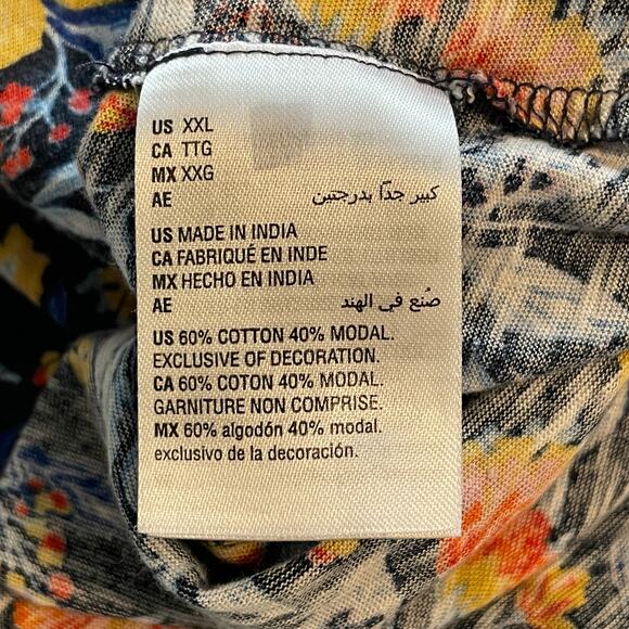 Style & Co Embroidered Floral Top Womens XXL Blue Yellow Peasant Boho Knit Tee - Picture 5 of 7